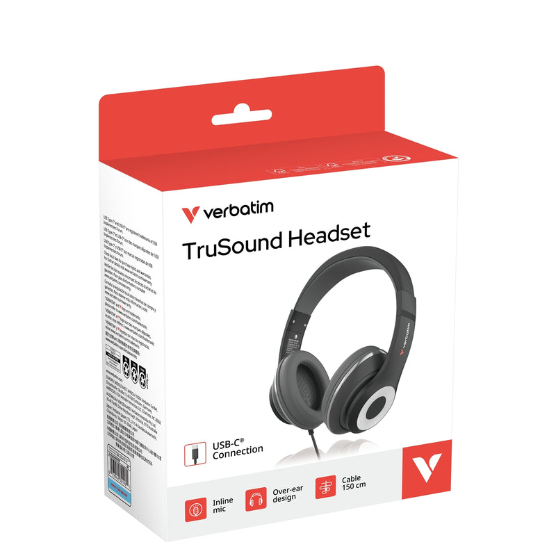 Verbatim TruSound USB-C Over-Ear Headset with Microphone Black