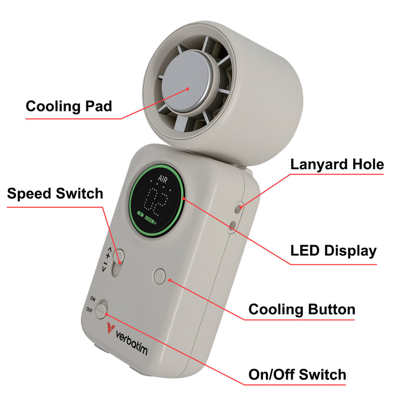 Verbatim Cool n Go Ice Touch Mini Handheld Fan White Silver