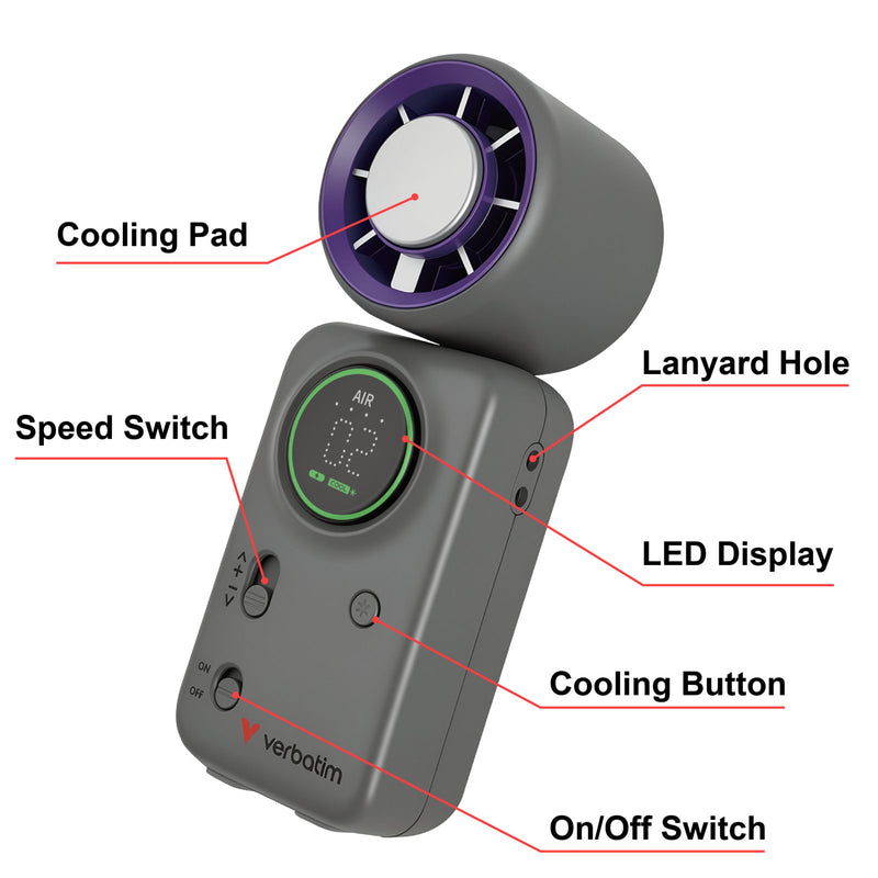 Verbatim Cool n Go Ice Touch Mini Handheld Fan Purple Grey