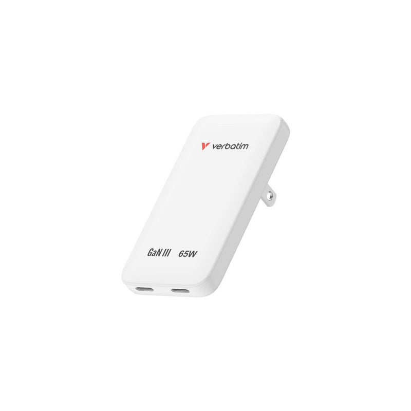 Verbatim Essentials Slim GaN 65W Dual USB-C Charger White