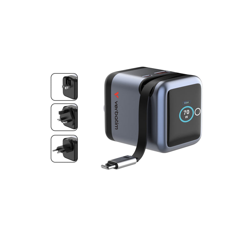 Verbatim Mini GaN Charger 70W with Retractable USB-C Cable