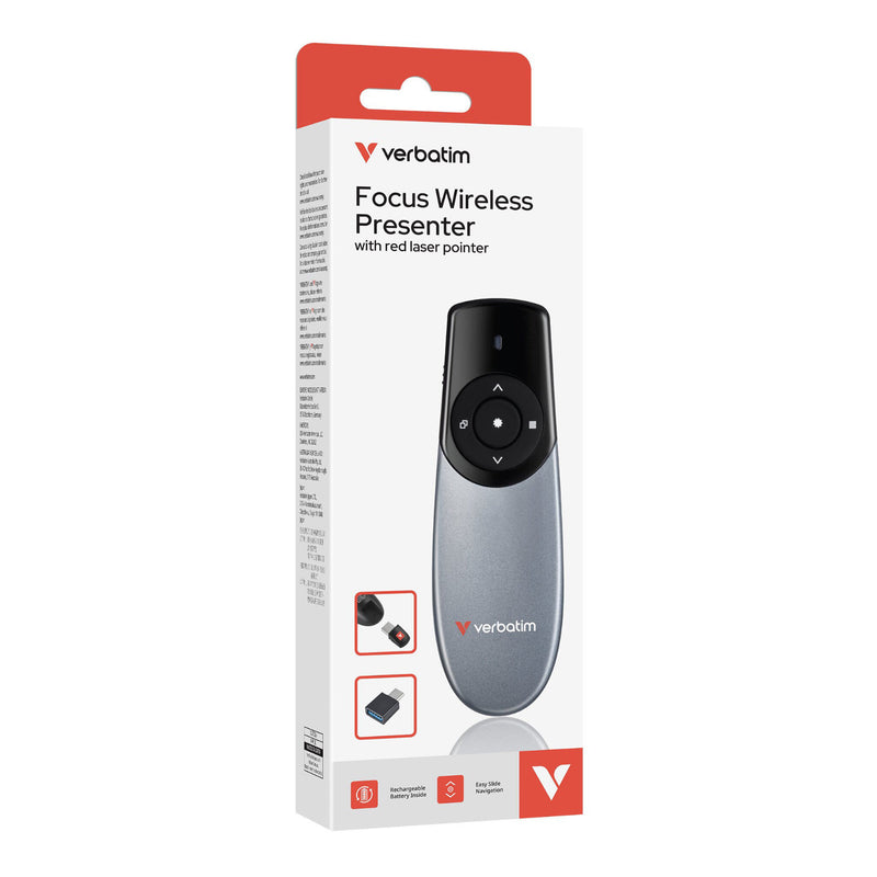 Verbatim Focus Wireless Presenter with Red Laser Pointer Grey