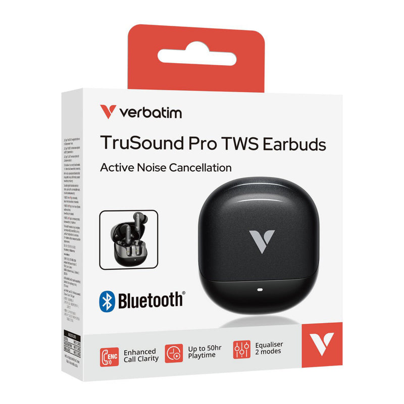 Verbatim TruSound Pro ANC Wireless Earbuds Black Bluetooth 5.4