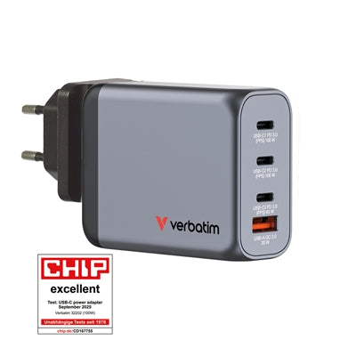 Verbatim 100W GaN Charger 4-Port USB-C PD Fast Travel Charger