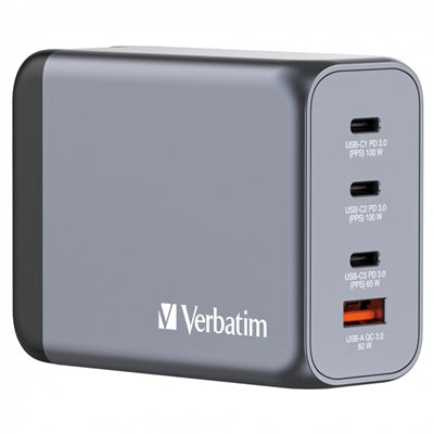 Verbatim 200W GaN Charger 4-Port USB-C PD Fast Charging EU UK US
