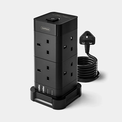 VonHaus Tower Extension Lead with USB-C, 8 Sockets, Surge Protection