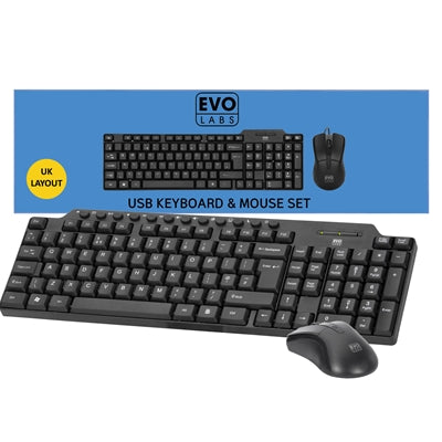 Evo Labs CM-501UK Wired Keyboard & Mouse Combo | USB Plug & Play - IT Supplies Ltd