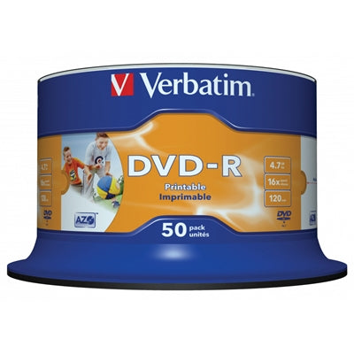Verbatim DVD-R 4.7GB 16x 50 Pack Wide Inkjet Printable Spindle