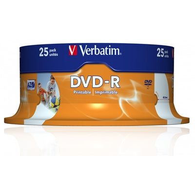 Verbatim DVD-R 4.7GB 16x 25 Pack Wide Inkjet Printable Spindle