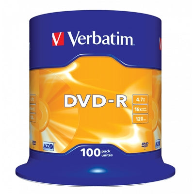 Verbatim DVD-R 4.7GB 16x 100 Pack Matt Silver Spindle