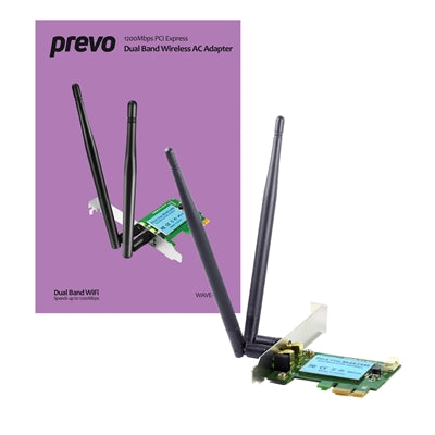 Prevo 1200mbps PCI-Express Dual Band Wireless AC Adapter with Detachable Antennas and Additional Low Profile Bracket - IT Supplies Ltd