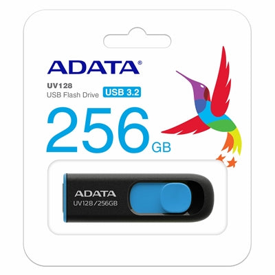 Adata UV128 256GB USB 3.0 Flash Drive – Black/Blue, Capless, 100MB/s