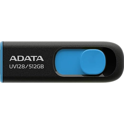 Adata UV128 512GB USB 3.2 Gen 1 Flash Drive – Capless, Black & Blue