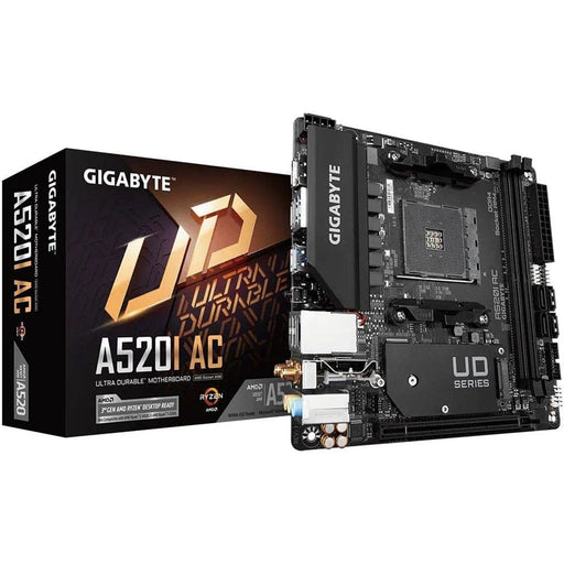 Gigabyte A520I AC Ultra Durable AMD AM4 Socket Motherboard, Mini-ITX, 2x DDR4 Slots, 1x M.2 Socket, Wifi 5, 1x Display Port 1.4 / 2x HDMI Ports - IT Supplies Ltd