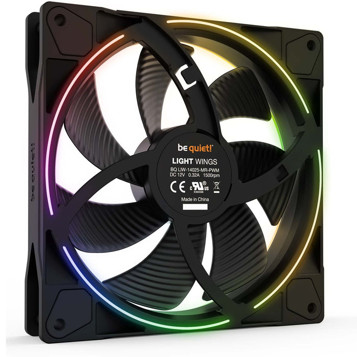 be quiet! Light Wings PWM Addressable RGB Fan Pack, 140mm, 1500RPM, 4-Pin PWM Fan & 3-Pin ARGB Connectors - IT Supplies Ltd