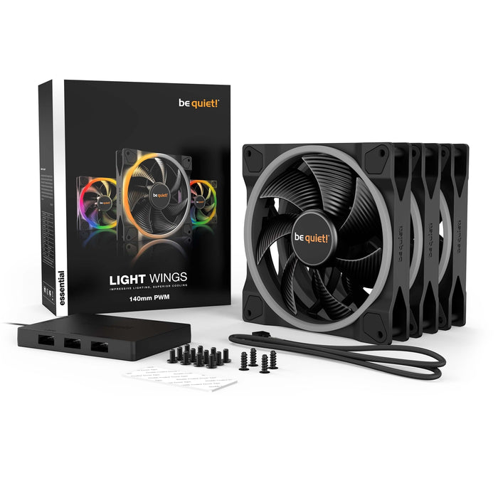 be quiet! Light Wings PWM Addressable RGB Fan Pack, 140mm, 1500RPM, 4-Pin PWM Fan & 3-Pin ARGB Connectors - IT Supplies Ltd
