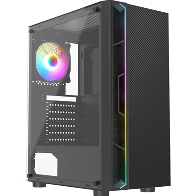 CIT Galaxy Black Mid-Tower PC Gaming Case with 1 x LED Strip 1 x 120mm Rainbow RGB Fan Included Tempered Glass Side Panel - IT Supplies Ltd