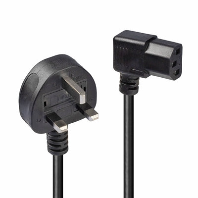 LINDY 30446 1m UK 3 Pin Plug to Right Angled IEC C13 Mains Power Cable, Black, Fully moulded with 5A fuse - IT Supplies Ltd