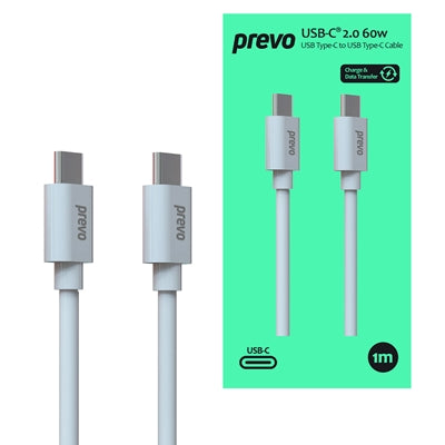Prevo USB 2.0 60W USB-C to USB-C PVC cable 20V/3A 480Mbps 1m - IT Supplies Ltd
