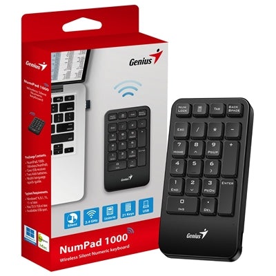 Genius NumPad 1000, Wireless Silent Numeric keypad, 2.4GHz, USB Receiver Plug and Play, slim and Portable Design - IT Supplies Ltd