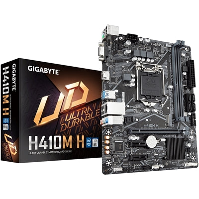 Gigabyte H410M H DDR4 Motherboard, Intel Socket 1200, Supports 10th Gen Intel Processors, Micro ATX, 1x PCIe 3.0 x16, 2x PCIe 3.0 x1, USB 3.2 Gen1, M.2 2280, D-Sub/HDMI - IT Supplies Ltd
