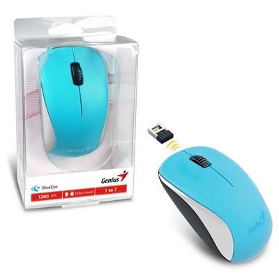 Genius NX-7000 Wireless Mouse, 2.4 GHz with USB Pico Receiver, Adjustable DPI levels up to 1200 DPI, 3 Button with Scroll Wheel, Ambidextrous Design, Blue - IT Supplies Ltd