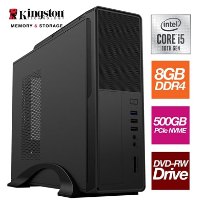 Small Form Factor - Intel i5 10400 6 Core 12 Thread 2.90GHz (4.30GHz Boost), 8GB Kingston RAM, 500GB Kingston NVMe M.2 - DVDRW, Wi-Fi, FREE Keyboard &amp; Mouse - Small Foot Print for Home or Office Use - Pre-Built PC - IT Supplies Ltd