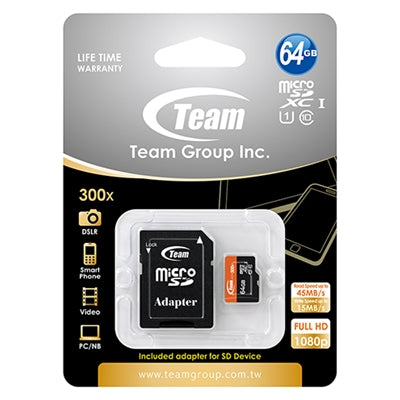 Team 64GB Micro SDXC UHS-1 Class 10 Flash Card with Adapter - IT Supplies Ltd
