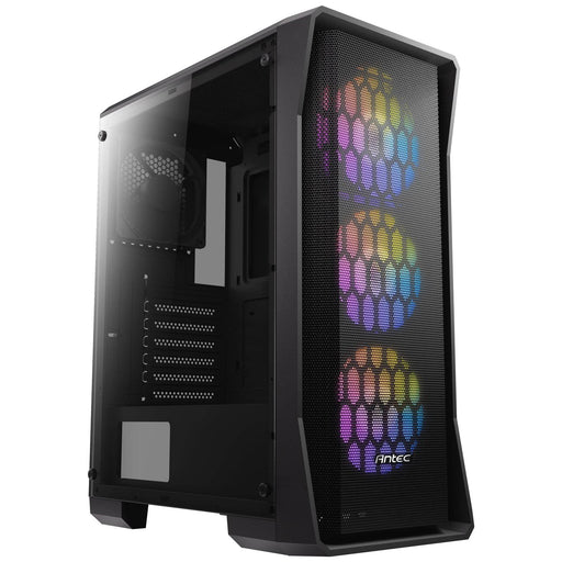 ANTEC NX360 Case, Black, Mid Tower, 1 x USB 3.0 / 2 x USB 2.0, Tempered Glass Side Window Panel, Polygon-Shaped Frames Mesh Front Panel for Excellent Cooling Performance, 3 x Addressable RGB Fans Included - IT Supplies Ltd