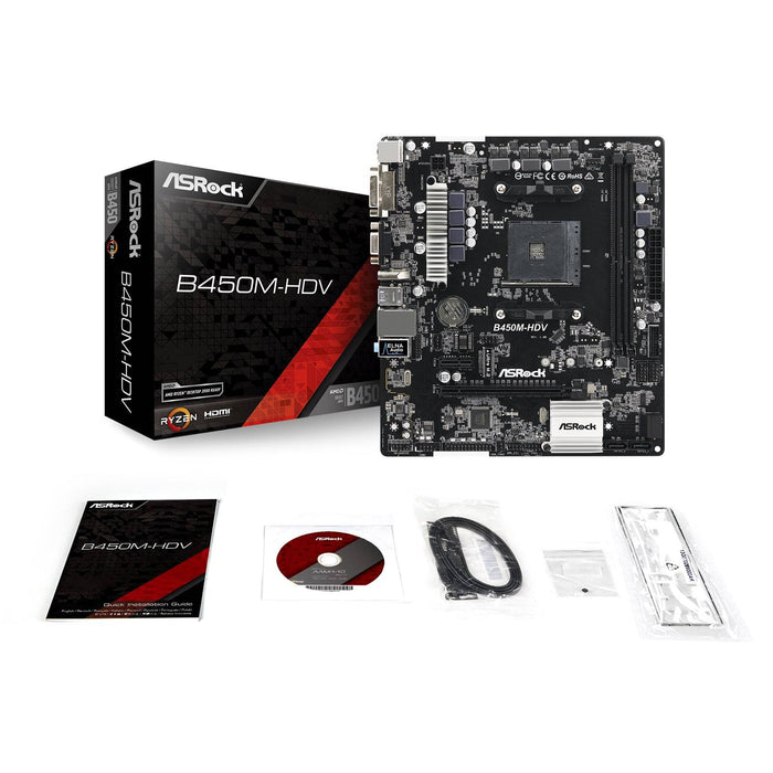 ASRock B450M-HDV Motherboard, AMD Socket AM4, Micro ATX, DDR4, USB 3.1, 1 PCIe 3.0 x16, 1 PCIe 2.0 x1, VGA/DVI-D/HDMI, Realtek Gigabit LAN - IT Supplies Ltd