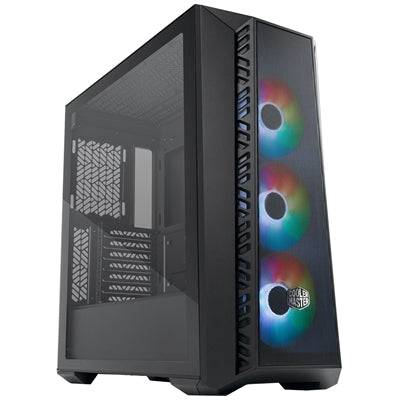 COOLER MASTER MasterBox 520 Mesh Case, Black, Mid Tower, 1 x USB 3.2 Gen 1 Type-A, 1 x USB 3.2 Gen 2 Type-C, Tempered Glass Side Window Panel, FineMesh Performance Front Panel, 3 x CF120 Addressable RGB Fans Included with ARGB & Fan Hub - IT Supplies Ltd