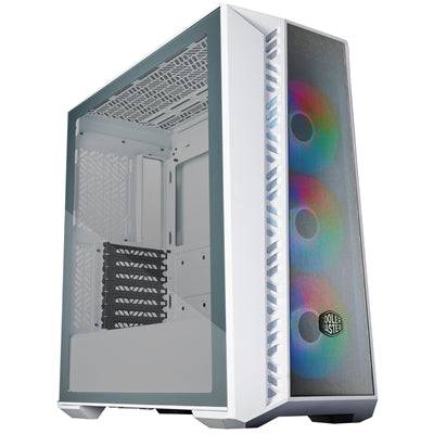 COOLER MASTER MasterBox 520 Mesh Case, White, Mid Tower, 1 x USB 3.2 Gen 1 Type-A, 1 x USB 3.2 Gen 2 Type-C, Tempered Glass Side Window Panel, FineMesh Performance Front Panel, 3 x CF120 Addressable RGB Fans Included with ARGB & Fan Hub - IT Supplies Ltd