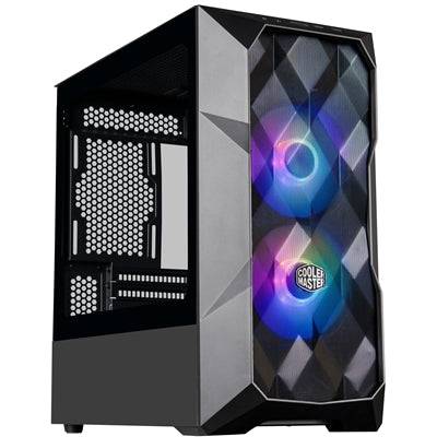 COOLER MASTER TD300 Mesh Case, Black, Mini Tower, 2 x USB 3.2 Gen 1 Type-A, Tempered Glass Side Window Panel, Polygonal FineMesh Front Panel, SickleFlow Addressable RGB Fans Included, Micro ATX, Mini-ITX - IT Supplies Ltd