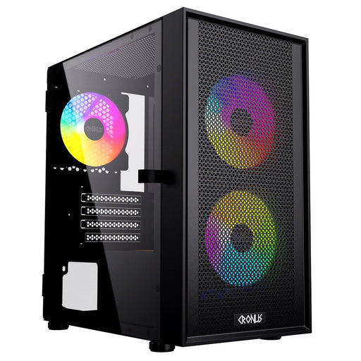 CRONUS Theia Airflow Case, Gaming, Black, Micro Tower, 1 x USB 3.0 / 2 x USB 2.0, Tempered Glass Side Window Panel, Mesh Front Panel for Optimized Airflow, Addressable RGB LED Fans, Micro ATX, Mini-ITX - IT Supplies Ltd