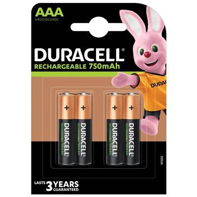 Duracell Rechargable Pack of 4 AAA 750mAh Rechargeable Batteries - IT Supplies Ltd