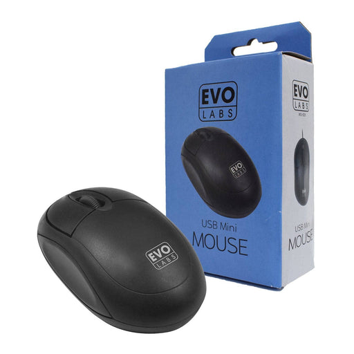 Evo Labs MO-001 Wired USB Mini Plug and Play Mouse 800 DPI Optical Tracking Black - IT Supplies Ltd
