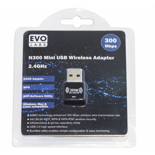 Evo Labs N300 Wireless N Mini USB Wi-Fi Network Adapter - IT Supplies Ltd