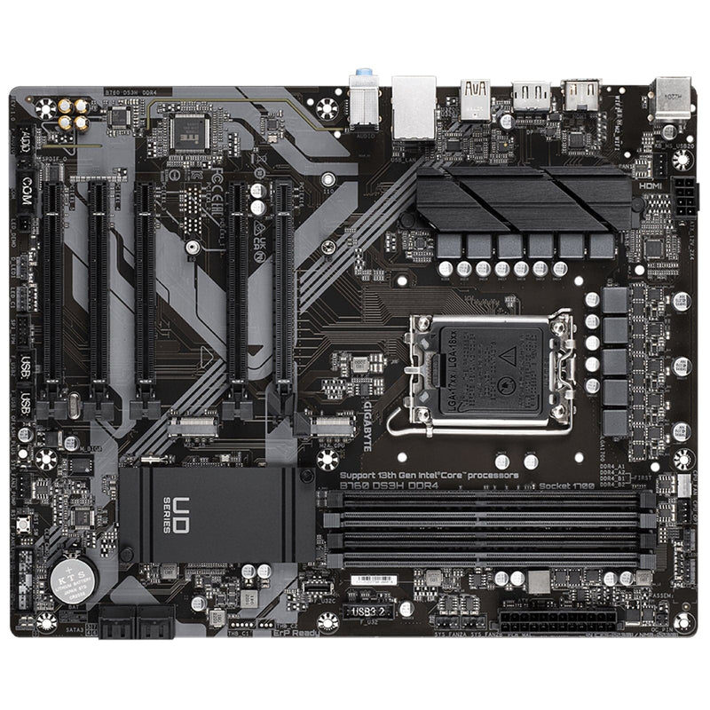 Gigabyte B760 DS3H DDR4 Motherboard, Intel Socket 1700, 12th/13th Gen, 1x PCIe 4.0 x16, 2 x PCIe 4.0 M.2, ATX, USB Type-C, 2.5GbE LAN, HDMI, DisplayPort, Smart Fan 6, Q-Flash Plus - IT Supplies Ltd