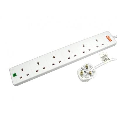 Power Extension RB-05M06SPD Surge Protection 5m, 6 UK Ports, White, Status LED - IT Supplies Ltd