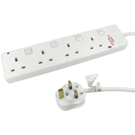 RB-02-4GANGSWD UK Power Extension, 2m, 4 UK Ports, Individually Switched, White, 13 Amp Fuse, Surge Protection, Status LED - IT Supplies Ltd
