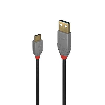 LINDY 36886 Anthra Line USB Cable, USB 2.0 Type-A (M) to USB 2.0 Type-C (M), 1m, Black & Red, Supports Data Transfer Speeds up to 480Mbps - IT Supplies Ltd