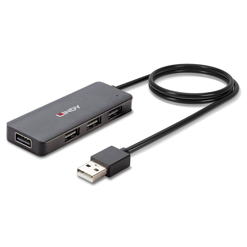 LINDY 42986 4 Port USB Hub, 4 x USB 2.0 Type-A (F) Ports, Supports Data Transfer Rates of up to 480 Mbps, Plug and Play Installation, USB Bus-Powered with DC Socket for External Power Supply - IT Supplies Ltd