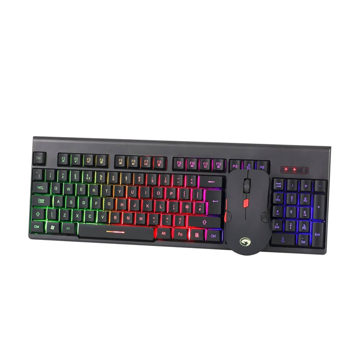 Marvo Scorpion KW512 Wireless Gaming Keyboard and Mouse Bundle, 12 Multimedia Keys, 3 Colour LED Backlit with 7 Lighting Modes, Optical Sensor Mouse with Adjustable 800-1600 dpi, 6 Buttons - IT Supplies Ltd