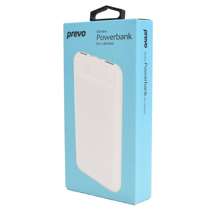Prevo SP3012 Power bank,10000mAh Portable Fast Charging for Smart Phones, Tablets and Other Devices, Slim Design, Dual-Port with USB Type-C and Micro USB Connection, White - IT Supplies Ltd