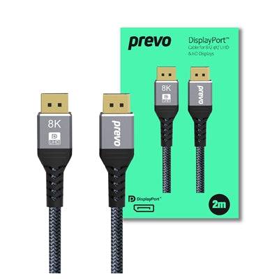 Prevo DP14-2M 8K Premium DisplayPort Cable, DisplayPort 1.4 (M) to DisplayPort 1.4 (M), 2m, Black - IT Supplies Ltd