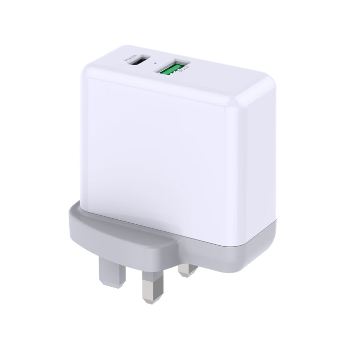 Prevo QC72 USB Type-C & USB Type-A Fast Charge Mains Charger with Qualcomm Quick Charge 3.0 for Laptops, Ultrabooks, Chromebooks, iPads, MacBooks, Smartphones, Tablets, Mobile Devices, Action Cameras, DSLRs - IT Supplies Ltd