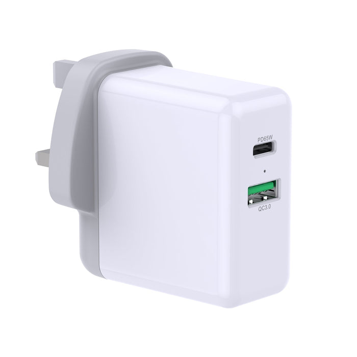 Prevo QC72 USB Type-C & USB Type-A Fast Charge Mains Charger with Qualcomm Quick Charge 3.0 for Laptops, Ultrabooks, Chromebooks, iPads, MacBooks, Smartphones, Tablets, Mobile Devices, Action Cameras, DSLRs - IT Supplies Ltd
