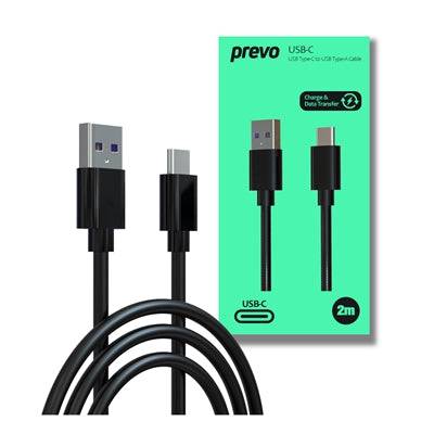Prevo USBA-USBC-2M Data Cable, USB 2.0 Type-C (M) to USB 2.0 Type-A (M), 2m, Black - IT Supplies Ltd