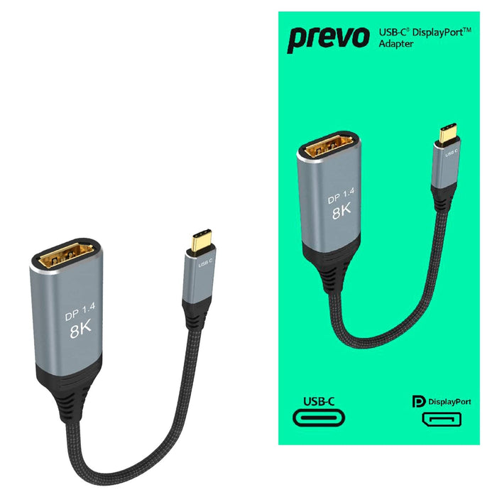 Prevo USBC-DP-ADA Display Converter Adapter, USB Type-C (M) to DisplayPort (F), 0.2m, Black &amp; Silver, DisplayPort 1.4, Supports up to 8K@30Hz - IT Supplies Ltd
