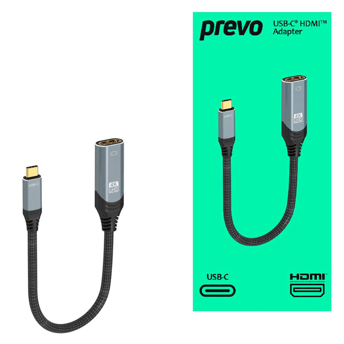 Prevo USBC-HDMI-ADA Display Converter Adapter, USB Type-C (M) to HDMI (F), 0.2m, Black & Silver, HDMI 2.0, Supports up to 4K@60Hz - IT Supplies Ltd